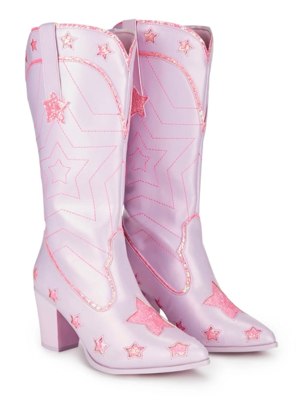 Y.R.U. Pink Glitter Star Cowgirl Boots Zip-Up Back Sz. 9 SEE VIDEO